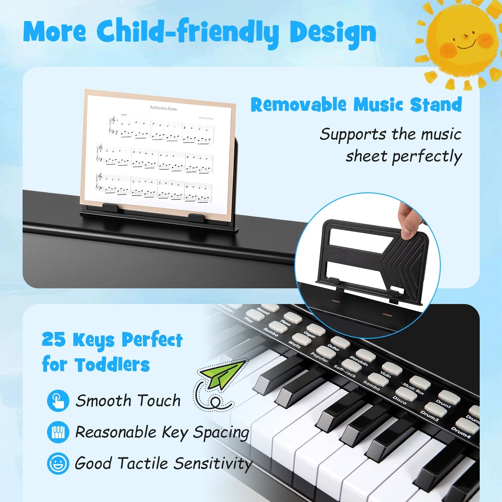 25 Keys Kids Piano Keyboard with Adjustable Speed and Teaching Mode