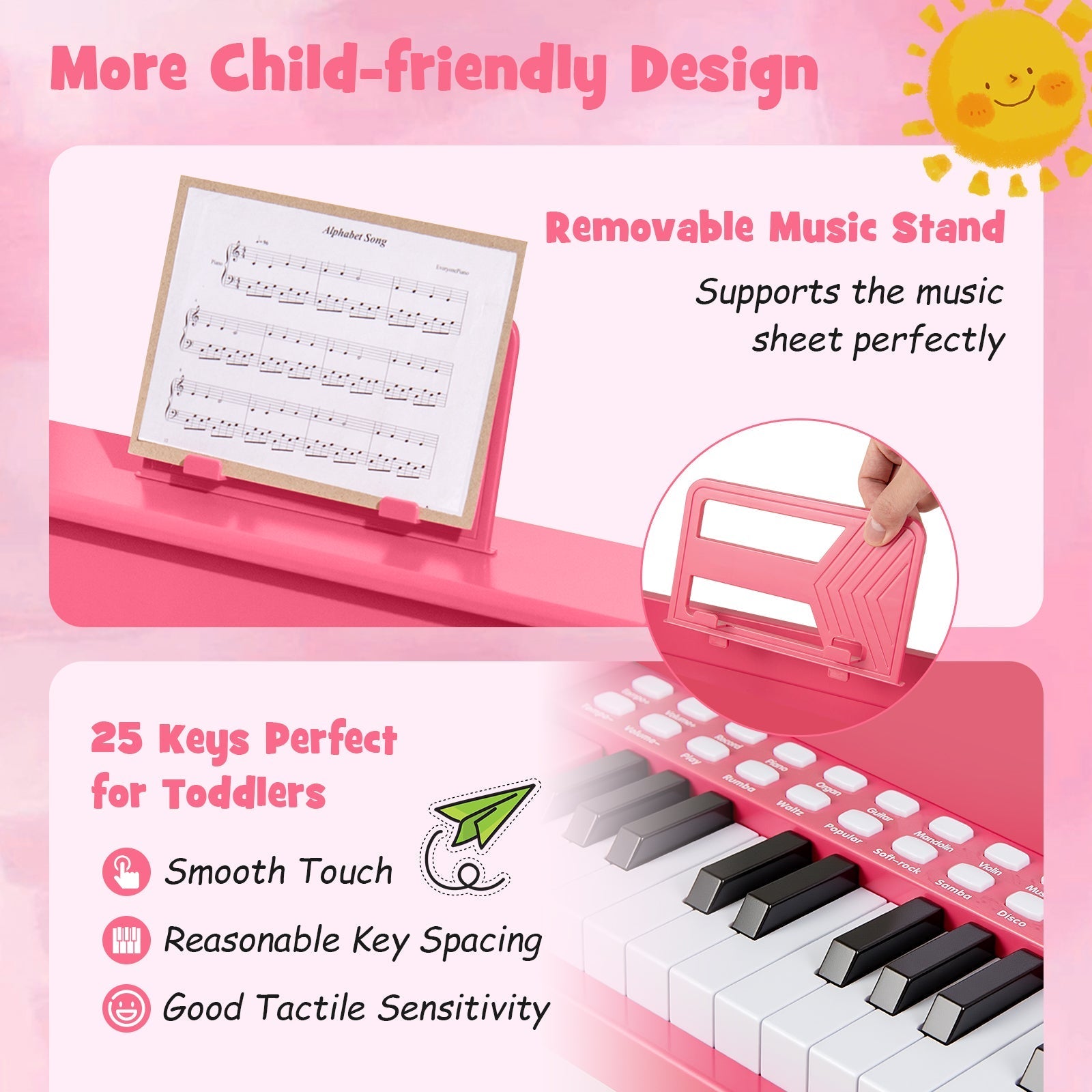 25 Keys Kids Piano Keyboard with Adjustable Speed and Teaching Mode