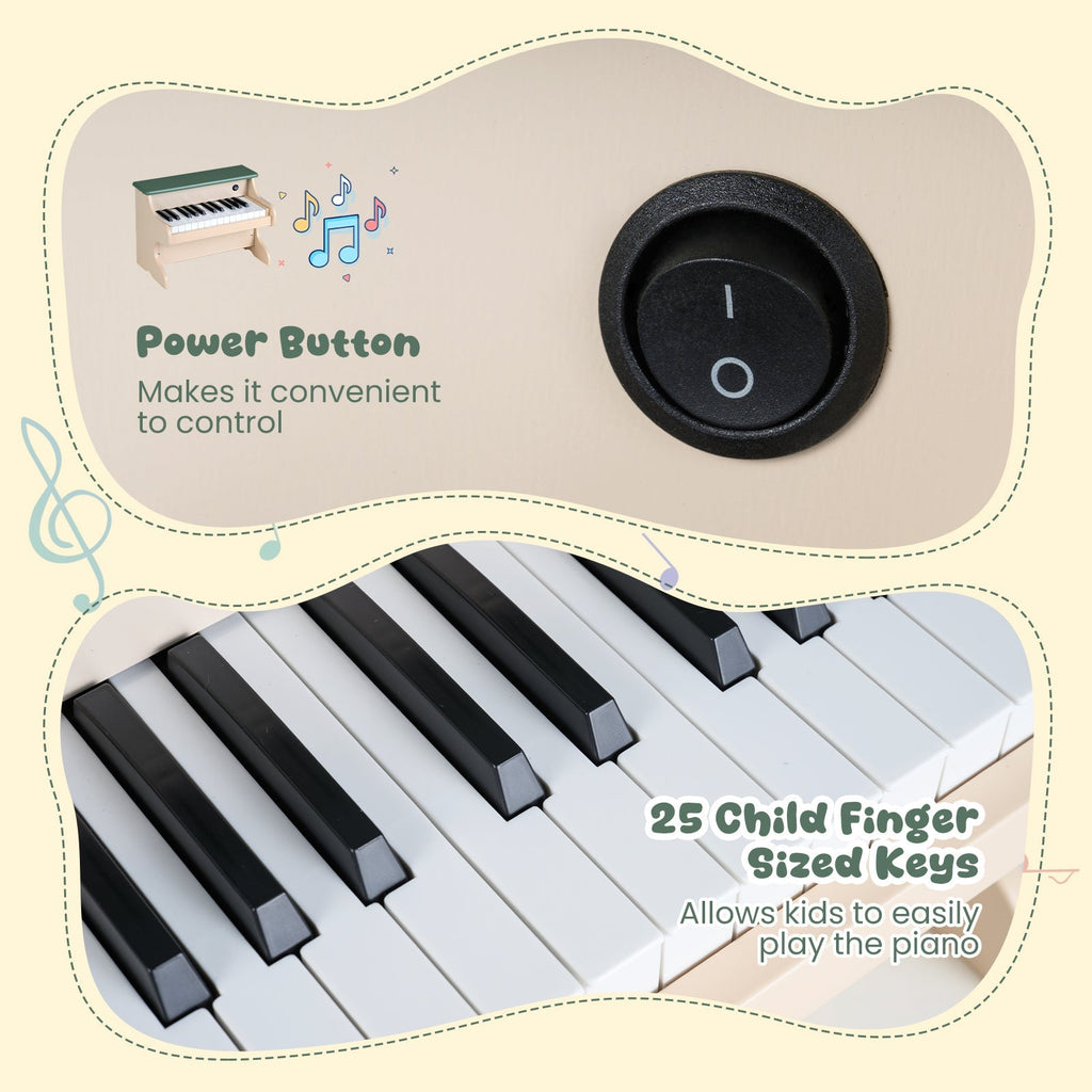 25 Keys Kids Piano Keyboard Wooden Digital Piano Toy with Removable Music Stand-Green
