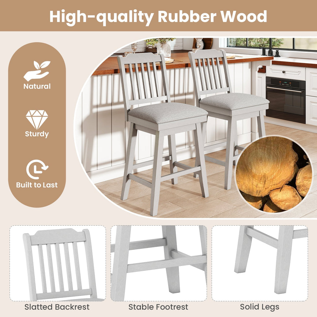 25 inch Modern Bar Stools Set of 2 with Upholstered Swivel Seat-Gray