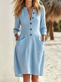 Full Size Button Front Long Sleeve Dress Plus Size