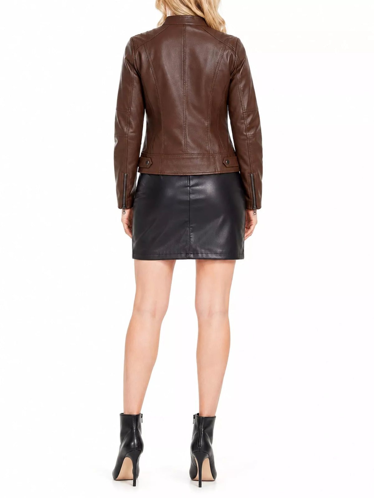 Full Size Slim Fit Faux Leather Moto Jacket Plus Size