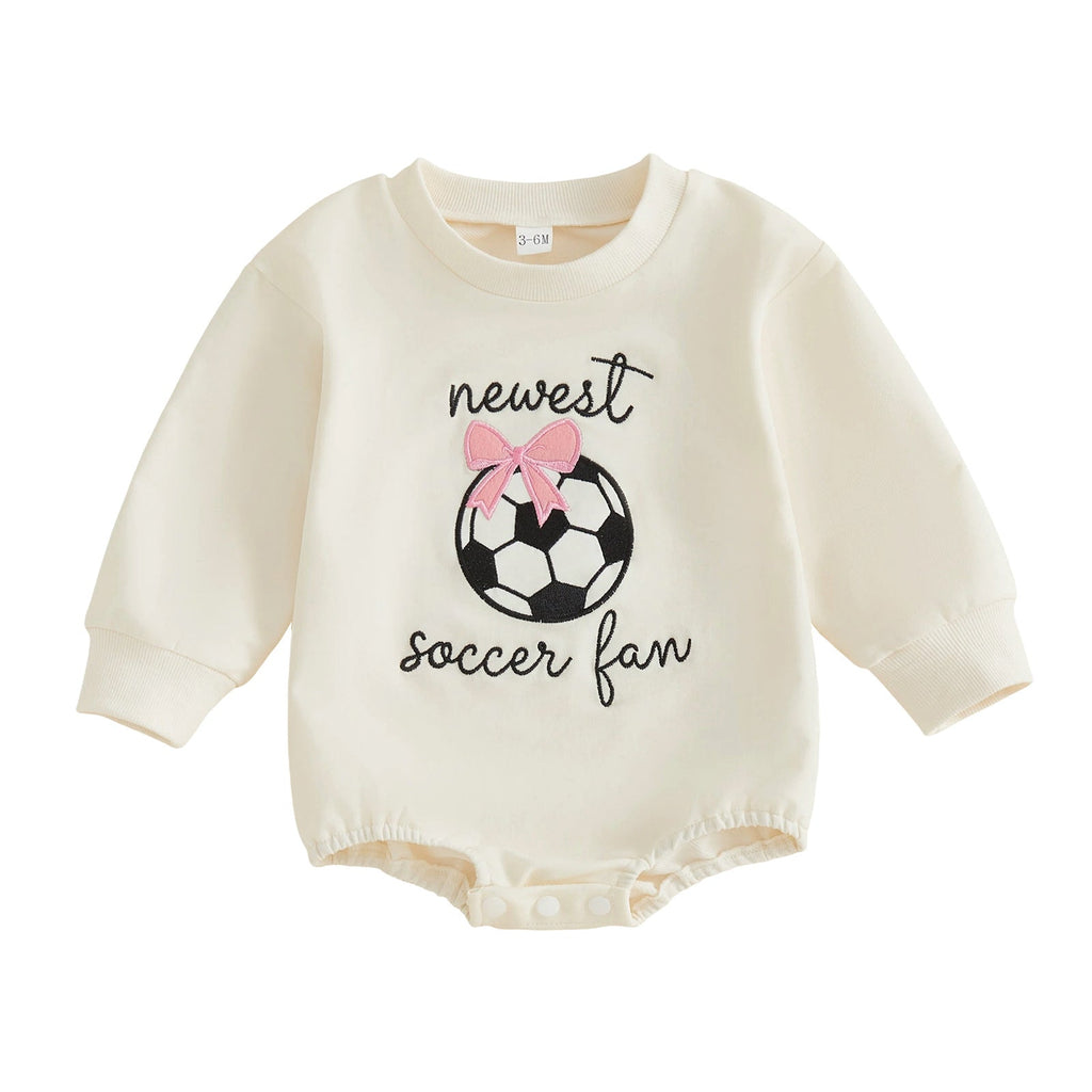 Football Bow-knot Embroidered Long-sleeve Romper