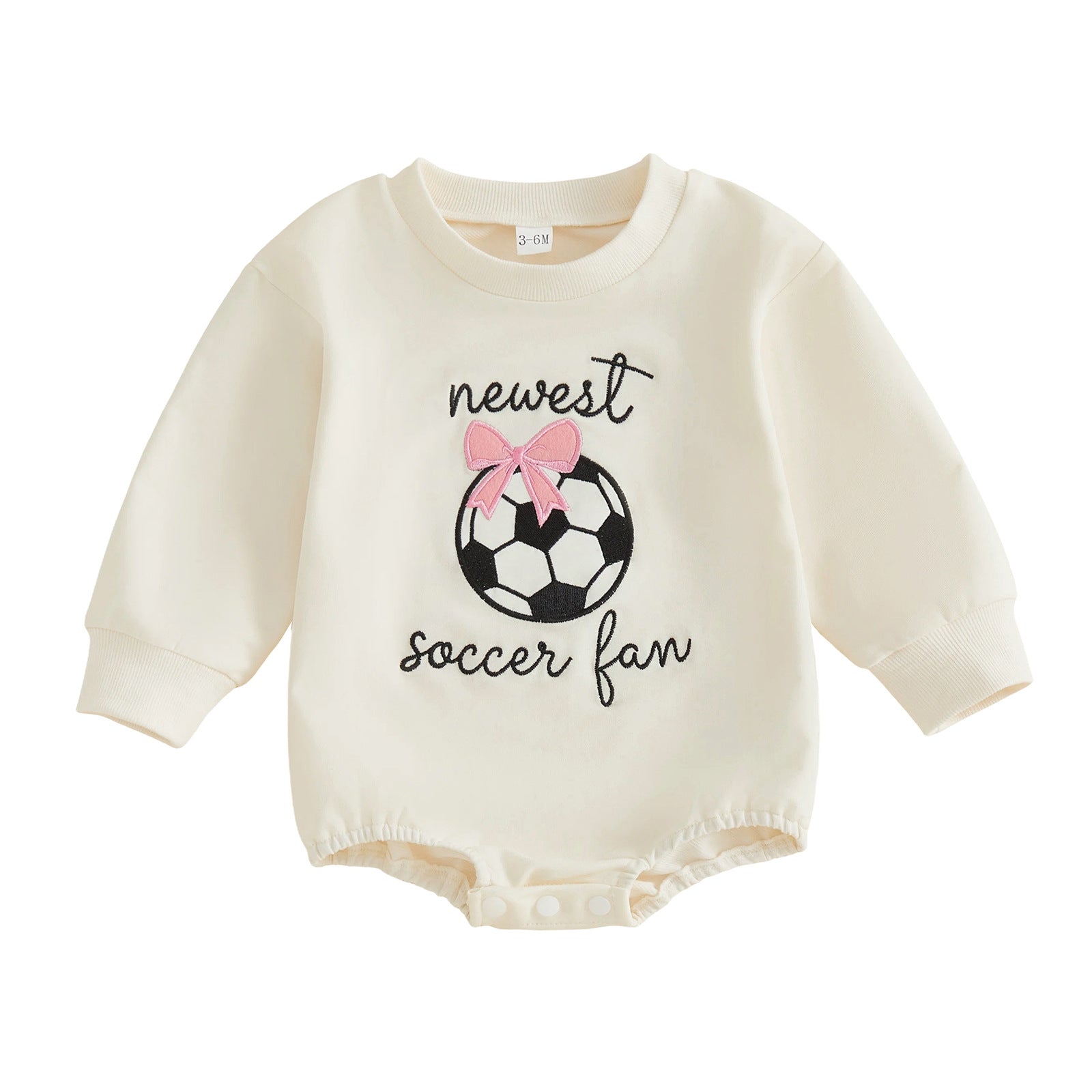 Football Bow-knot Embroidered Long-sleeve Romper