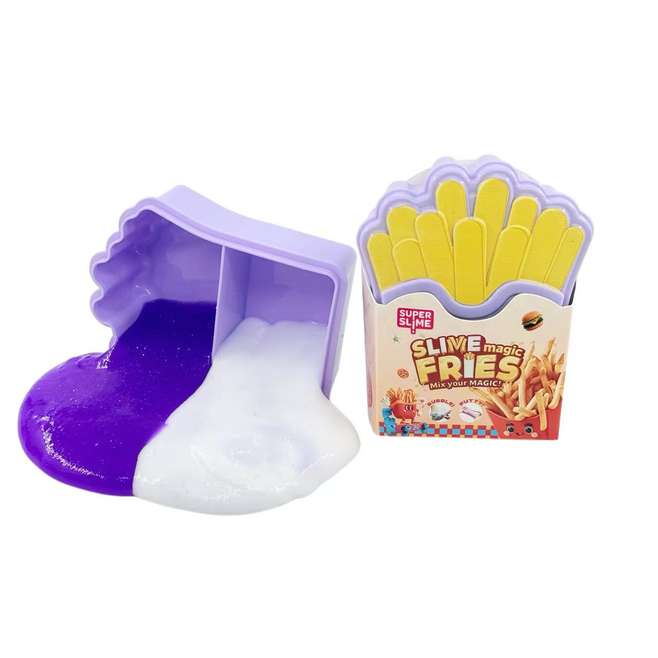 Simulation French Fries Box Crystal Slime Toy, Super Stretchable & Bubbleable, Kids DIY Sensory Stress Relief Fidget Toy