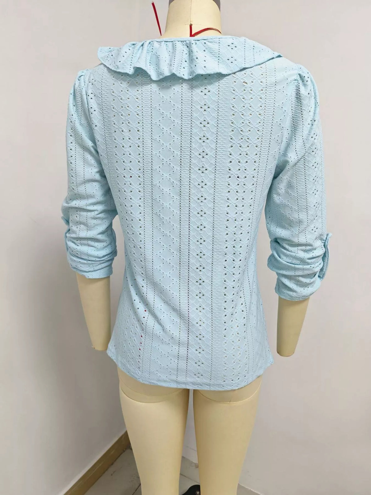 Eyelet Ruffle V-Neck Blouse