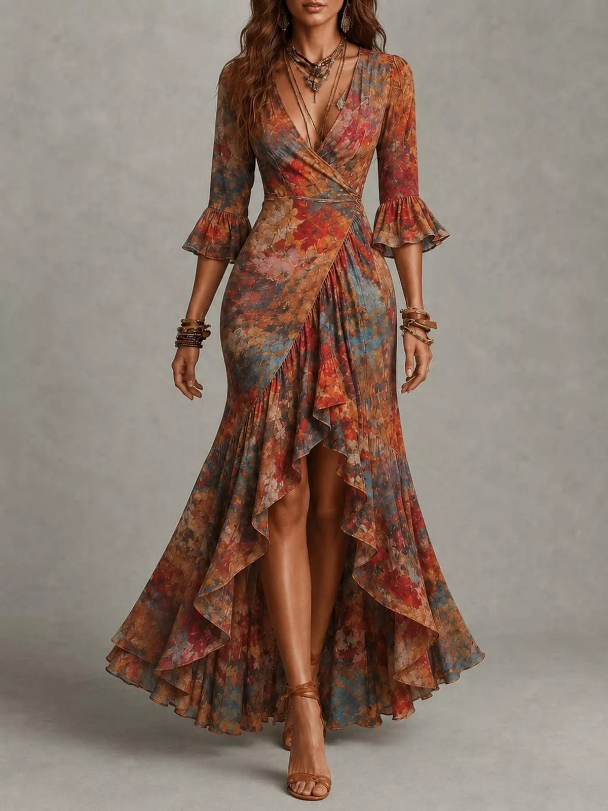 High-Low Ruffled Maxi Dress