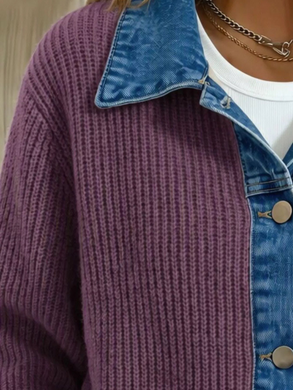 Denim Trim Button Up Cardigan