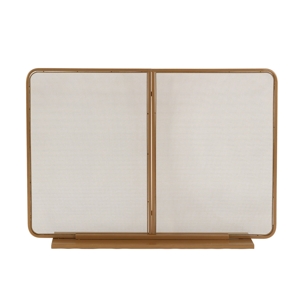 Gold Two‑Panel Freestanding Fireplace Screen with Iron Mesh - Gold