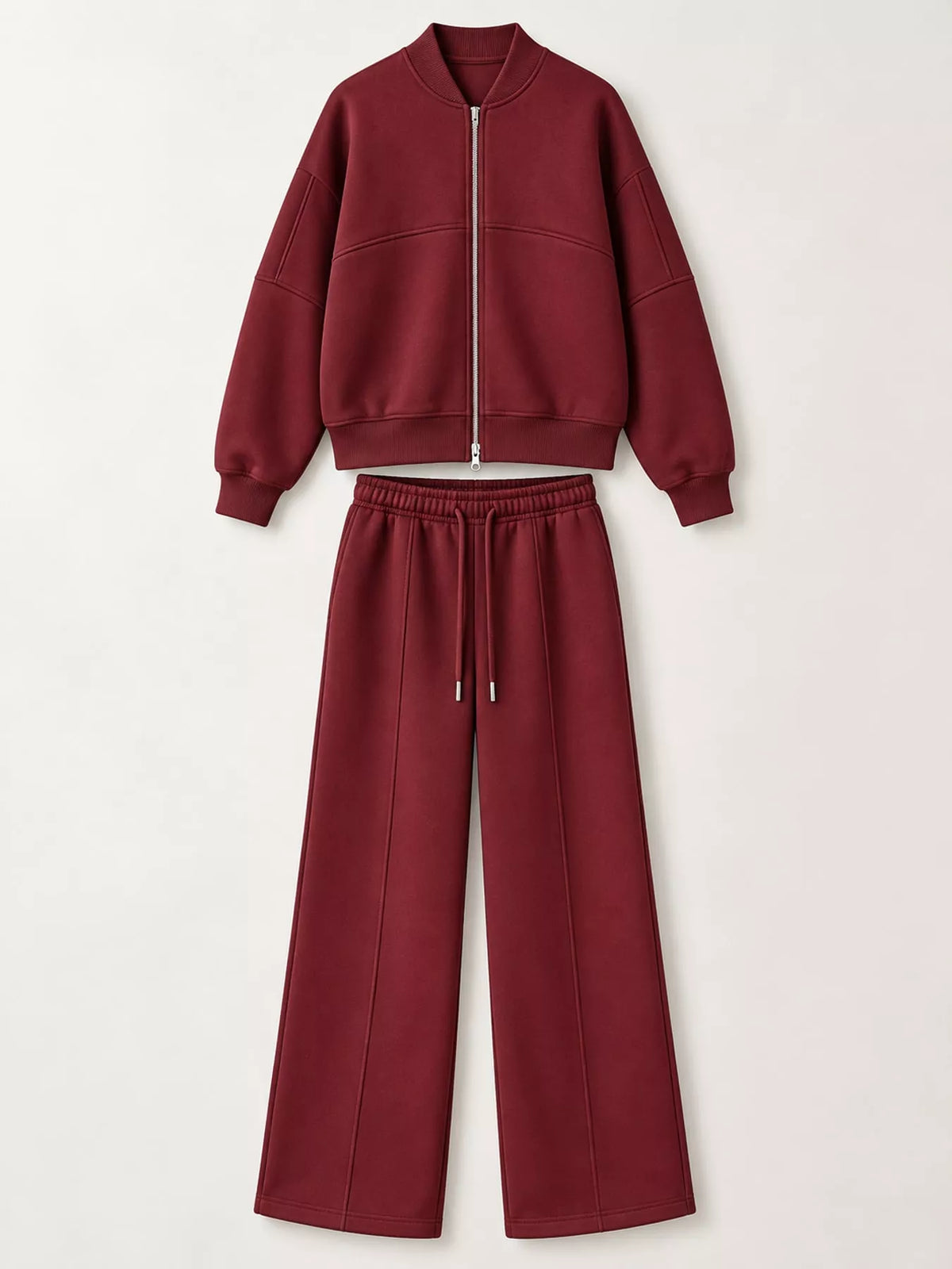 Casual Zip-Up Jacket and Wide-Leg Sweatpants Set