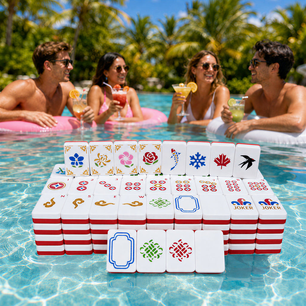 160PCS Floating American Mahjong Set With Storage Case, Dice And Rule Cards, Ocean Theme Pool Mahjong Tiles For Summer Party, Travel And Game Night