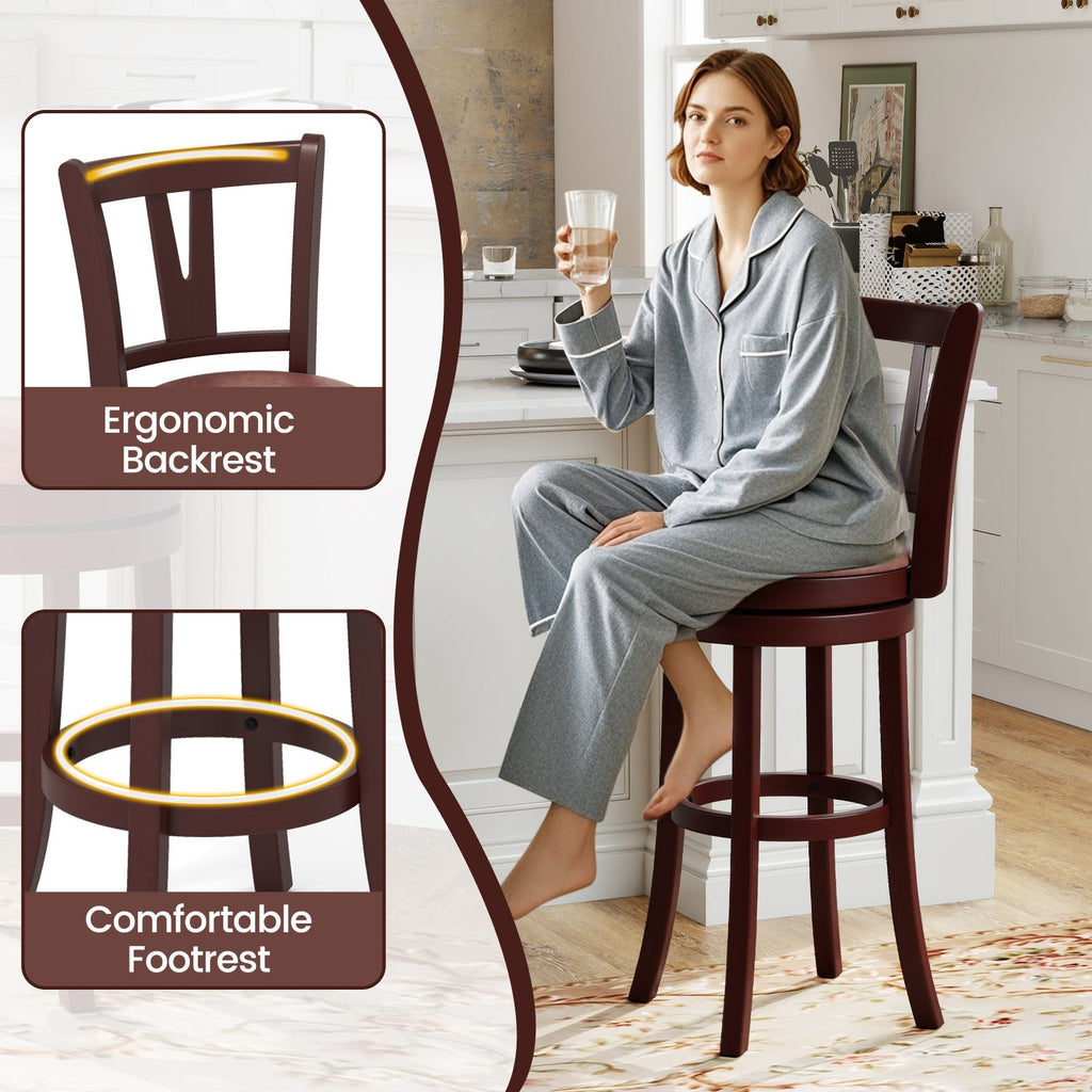 Set of 2 Counter Height Swivel Barstools with High Backs and Footrests