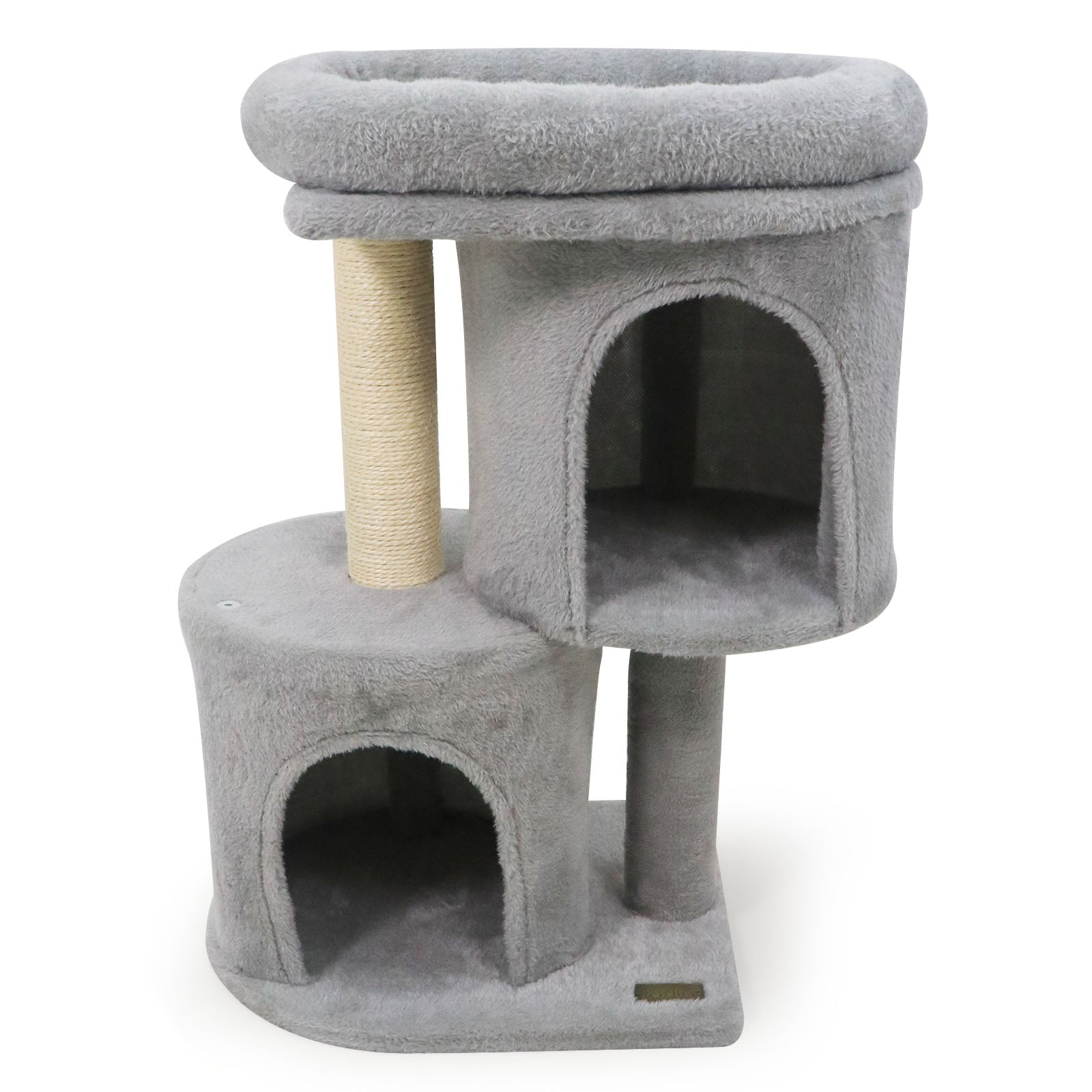 26 Inch Cat Tower with Large Padded Push Perch and Dual Condos