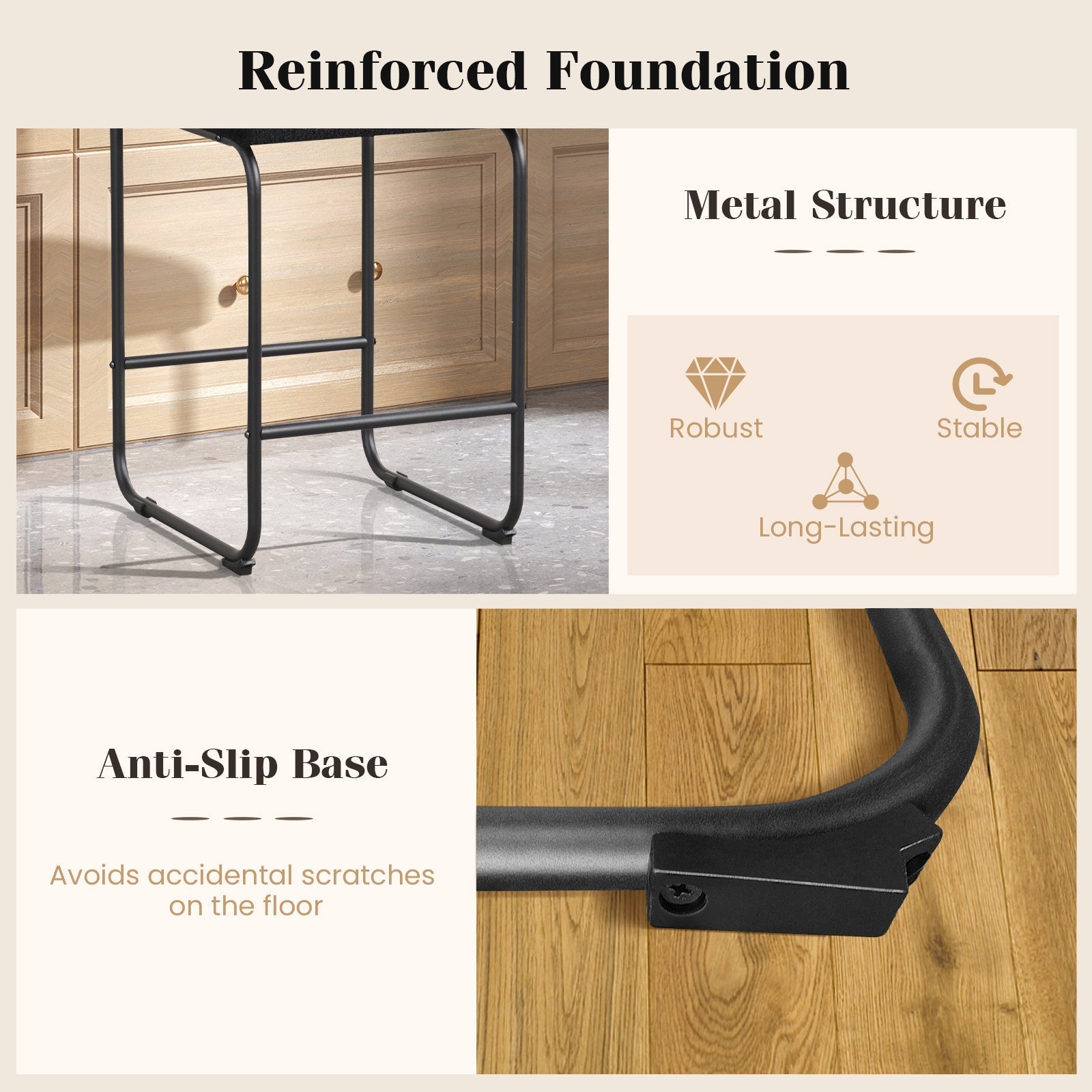 26 Inch Counter Height Bar Stools Set of 2 with Metal Frame and Footrest