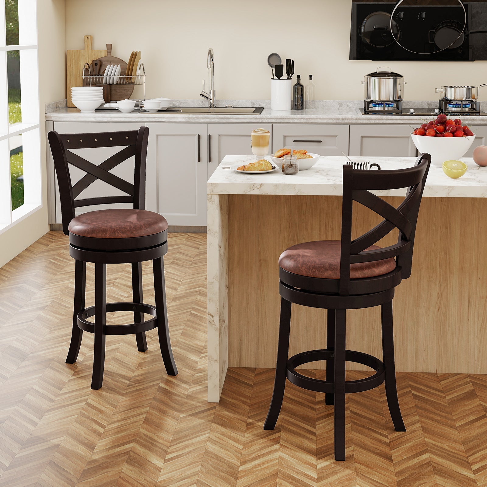 26/30 Inch Swivel Bar Stools Set of 2 Bar Chairs with Padded Seat