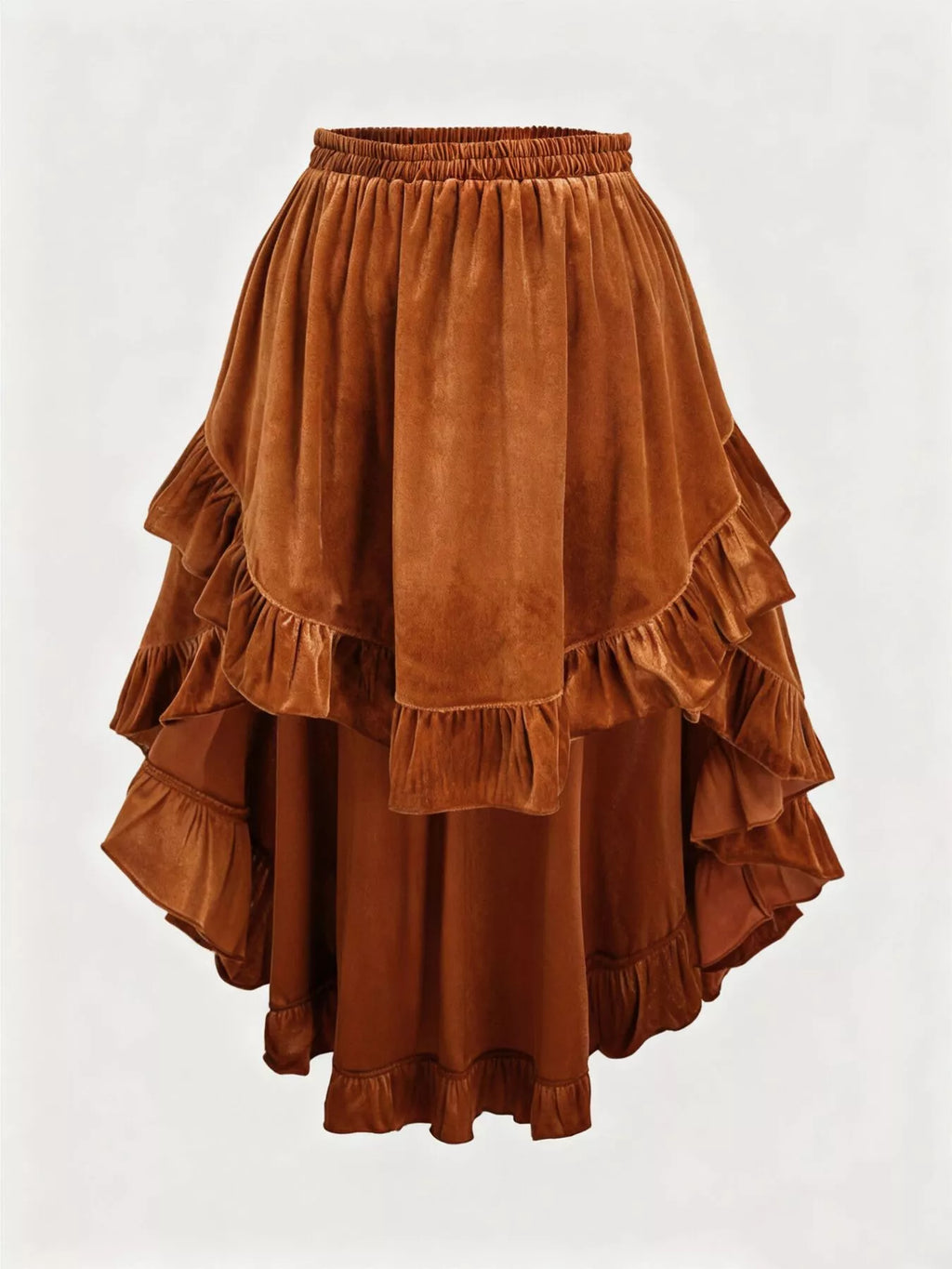 Plus Size Ruffled Velvet Elastic Waist Skirt