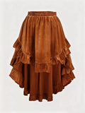 Plus Size Ruffled Velvet Elastic Waist Skirt