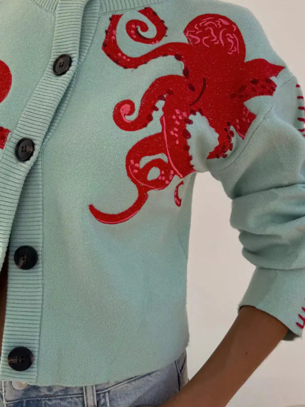 Octopus Button Up Cropped Cardigan