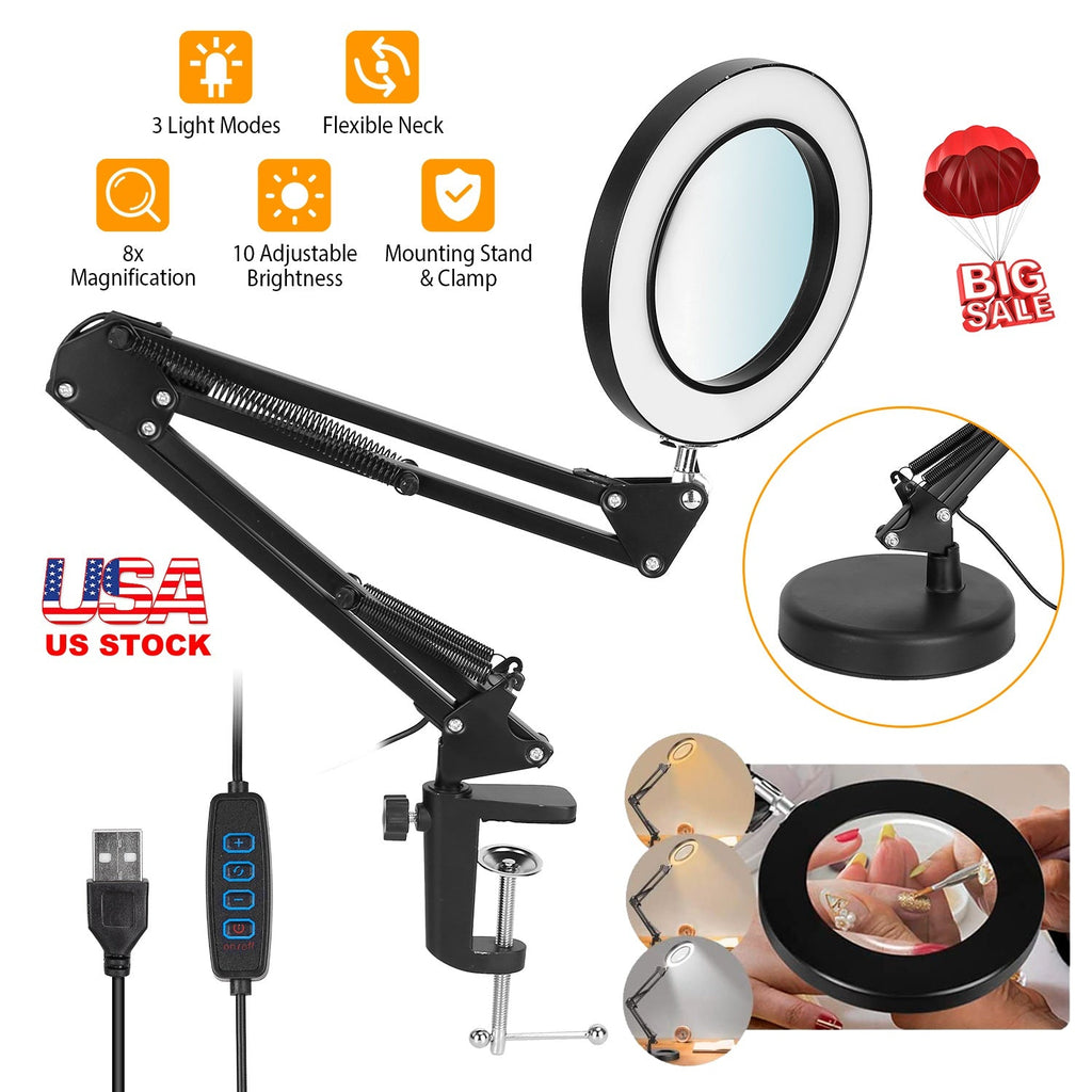 Magnifier Desk Lamp with Adjustable Arm Clamp