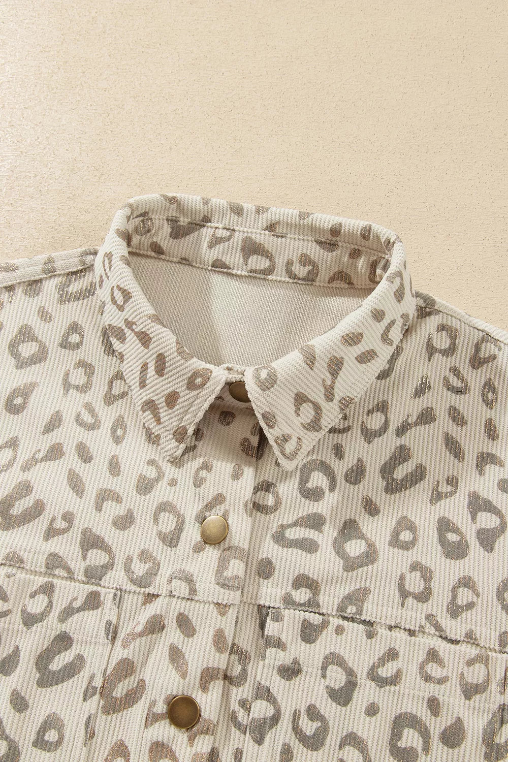 Leopard Print Corduroy Shirt Collar Long Sleeve Regular Fit Jacket