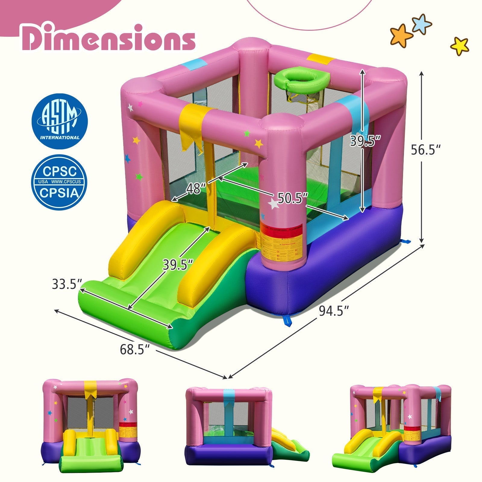 Inflatable Bounce House with 480W Blower and Carrying Bag for Party