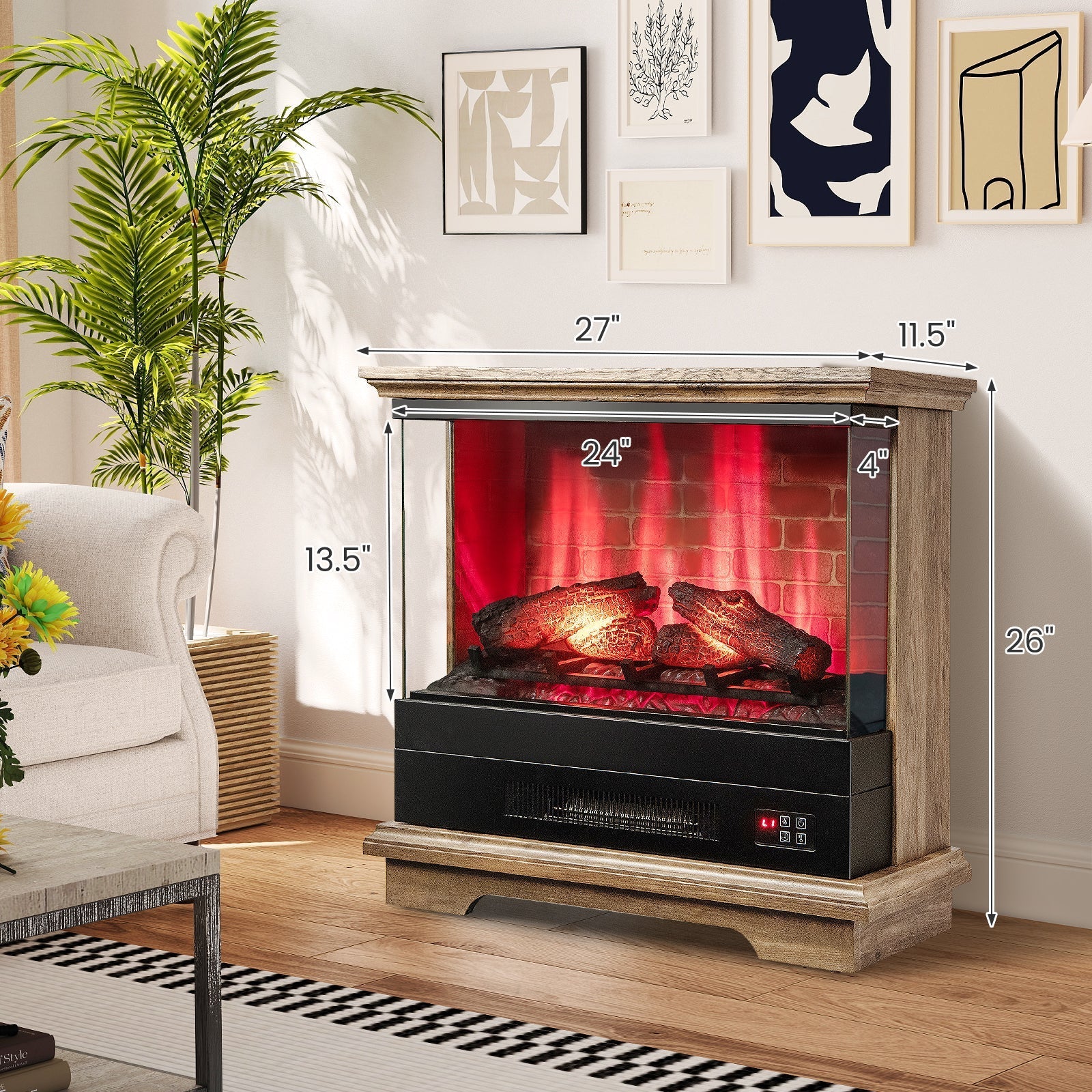 27 Inch Freestanding Fireplace with Remote Control