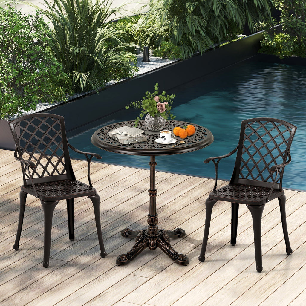 27Inch Round Cast Aluminum Patio Bistro Table with Hollow Top-Copper