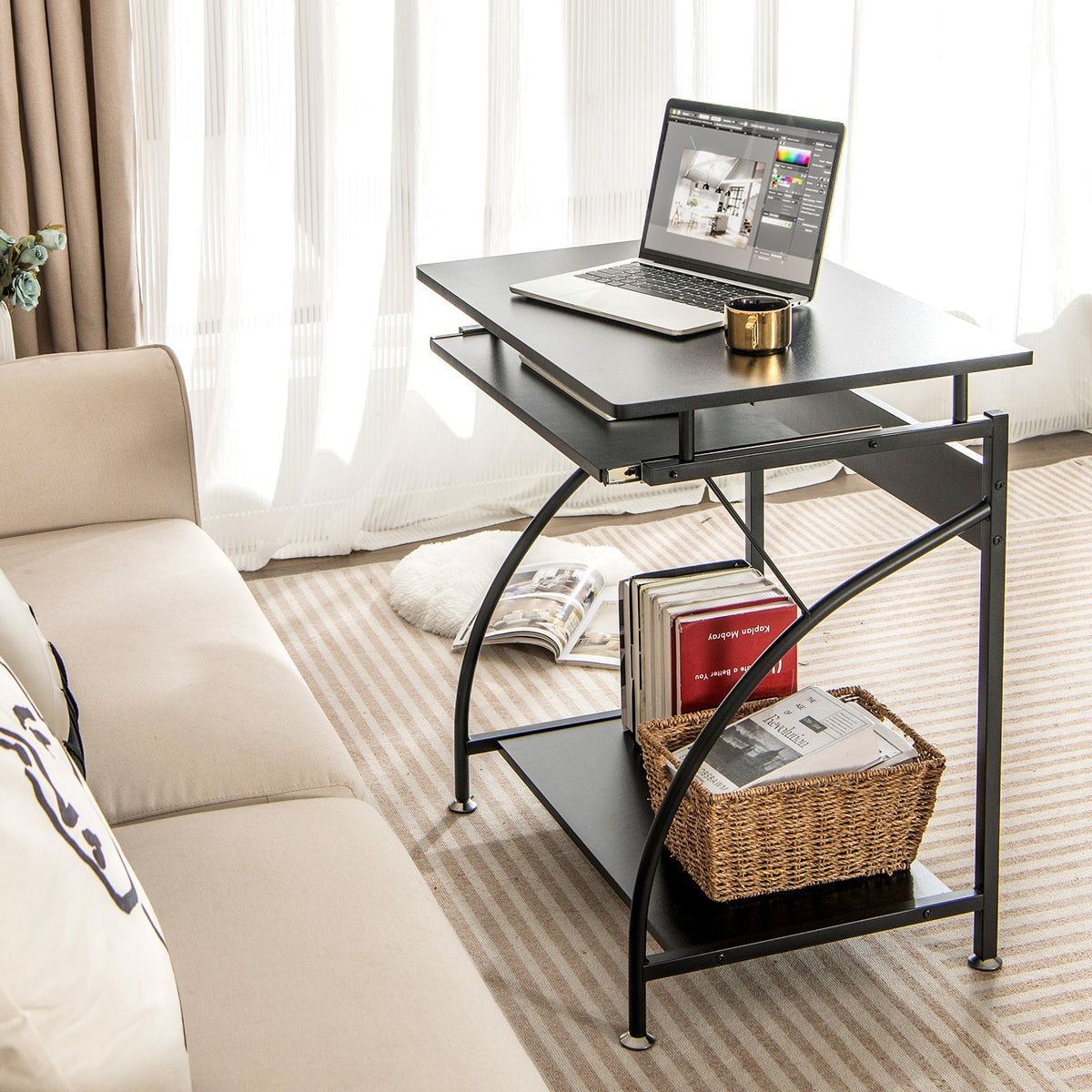 27.5 Inch Laptop Table Computer Desk for Small Spaces with Pull-out Keyboard Tray