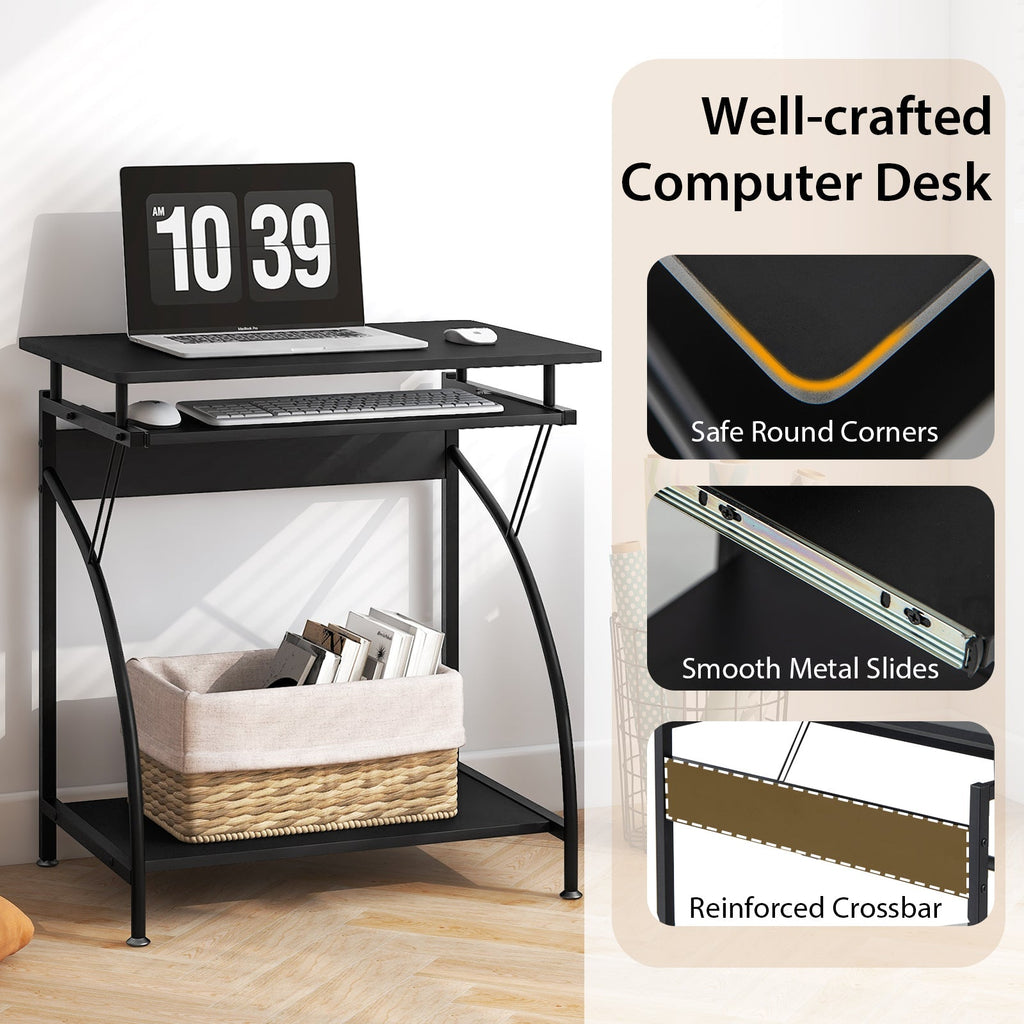 27.5 Inch Laptop Table Computer Desk for Small Spaces with Pull-out Keyboard Tray