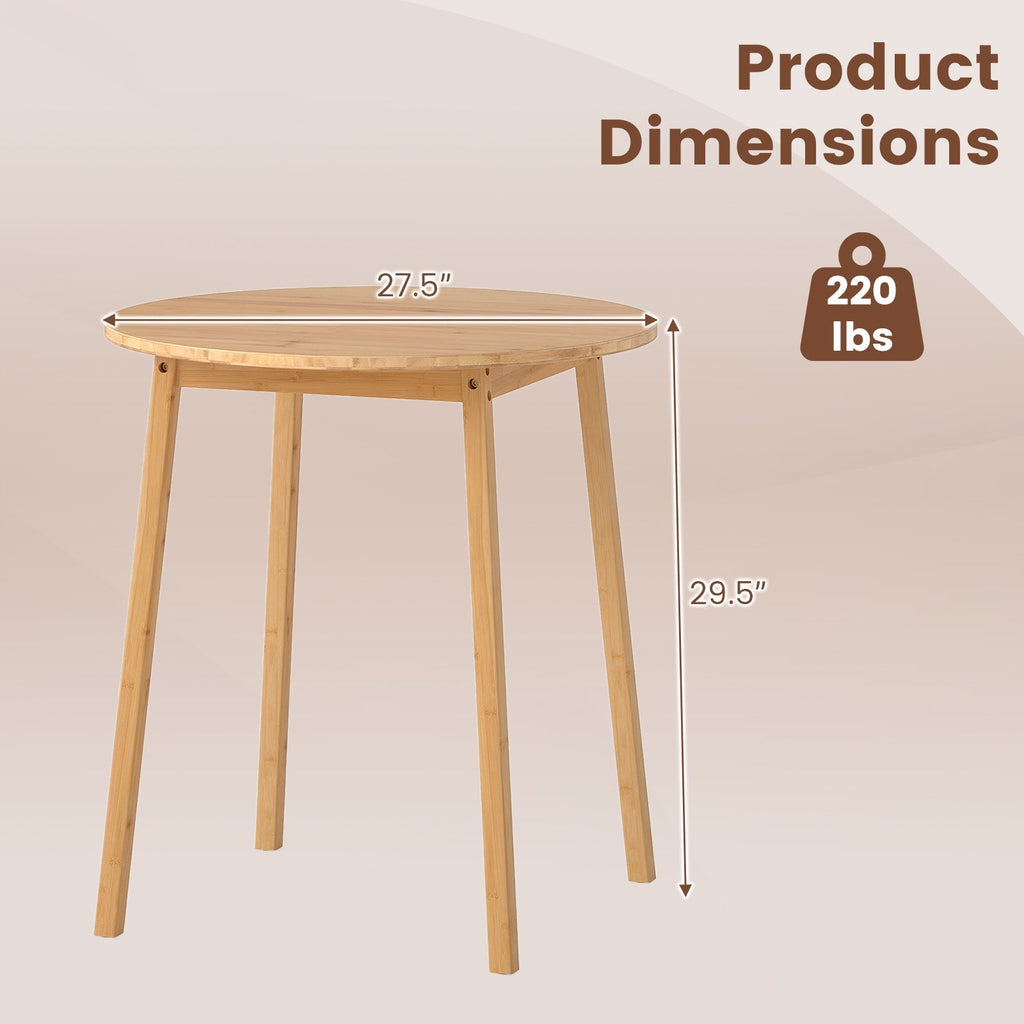 27.5 Inch Round Bamboo Dining Table for 2-4 Person-Natural