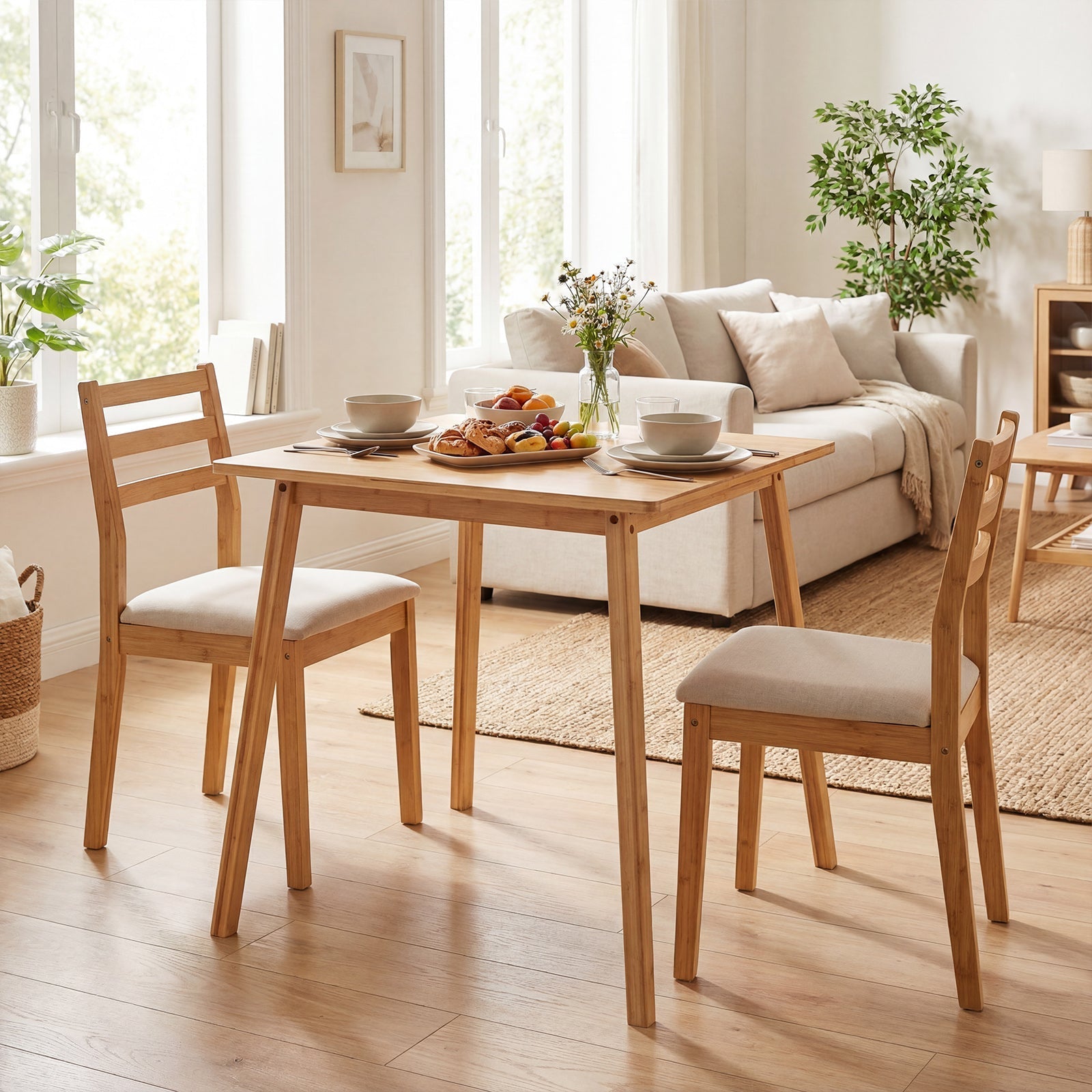 27.5 Inch Square Bamboo Dining Table for 2-4 People-Natural