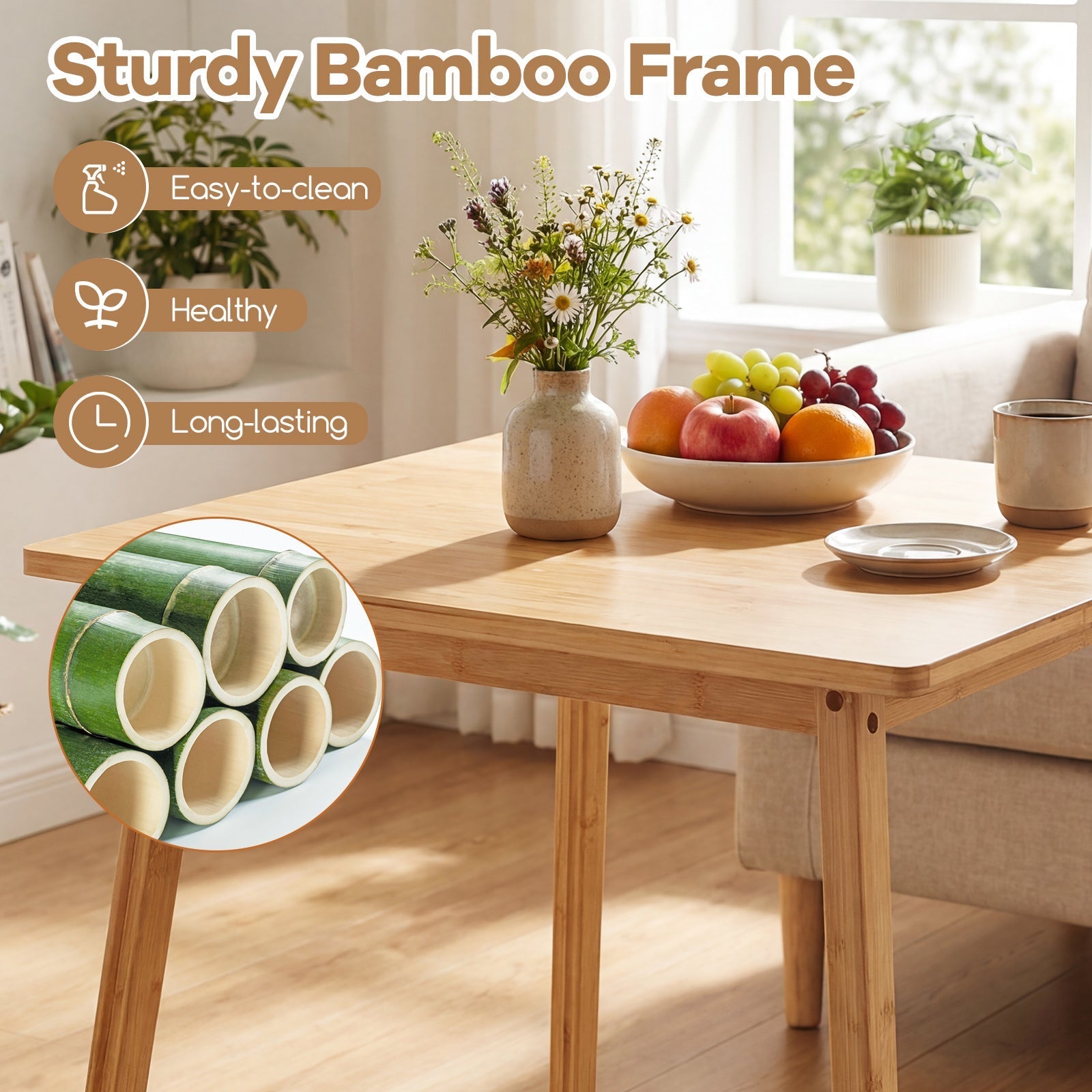 27.5 Inch Square Bamboo Dining Table for 2-4 People-Natural