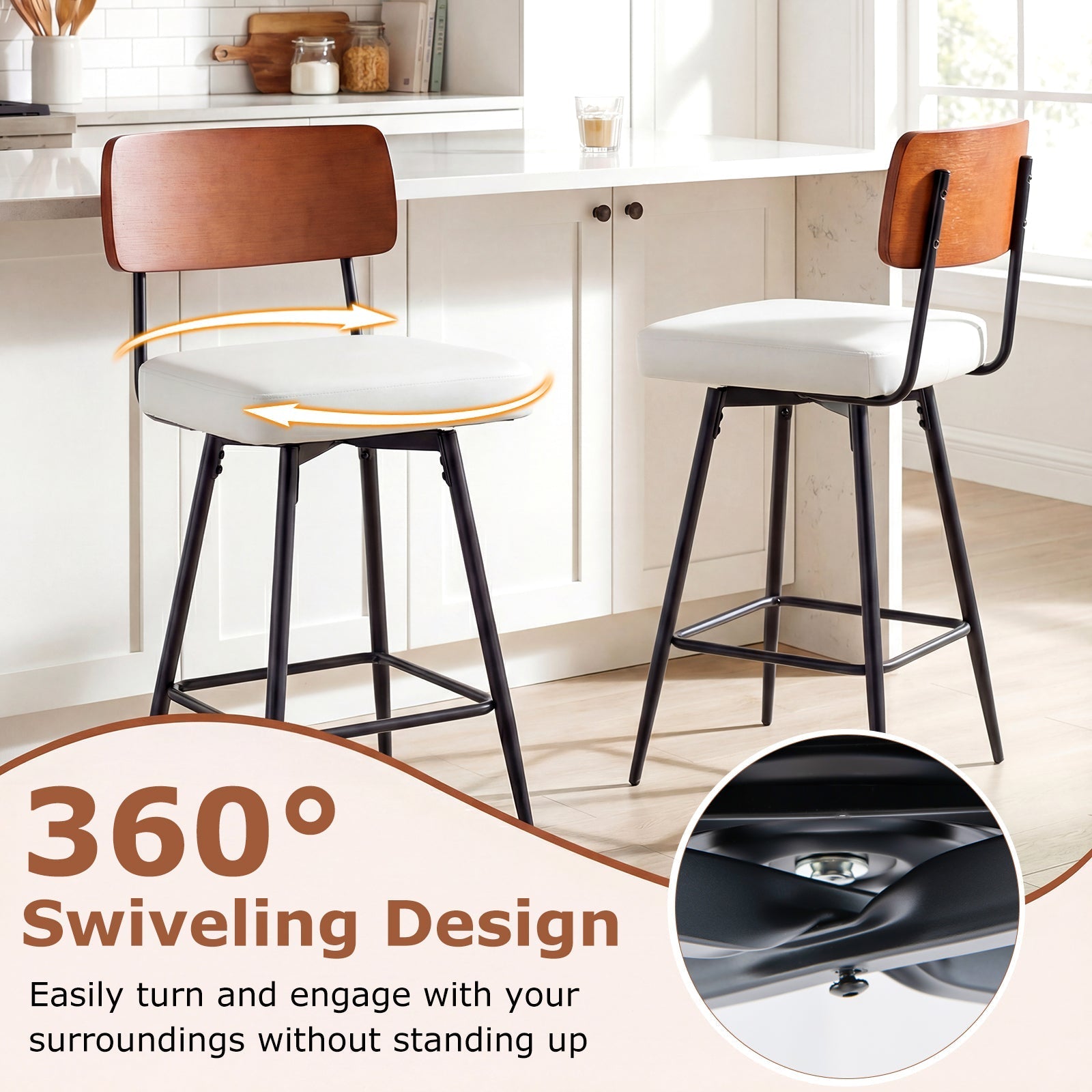 27 Inch Padded Counter Barstools Set of 2 with Metal Legs
