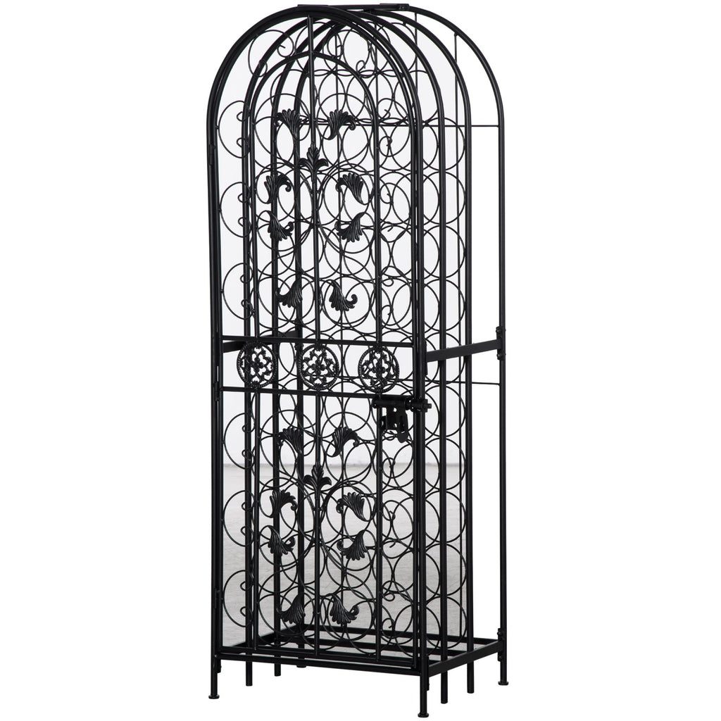 HOMCOM 45 Bottle Wrought Iron Wine Rack Jail with Lock - Black