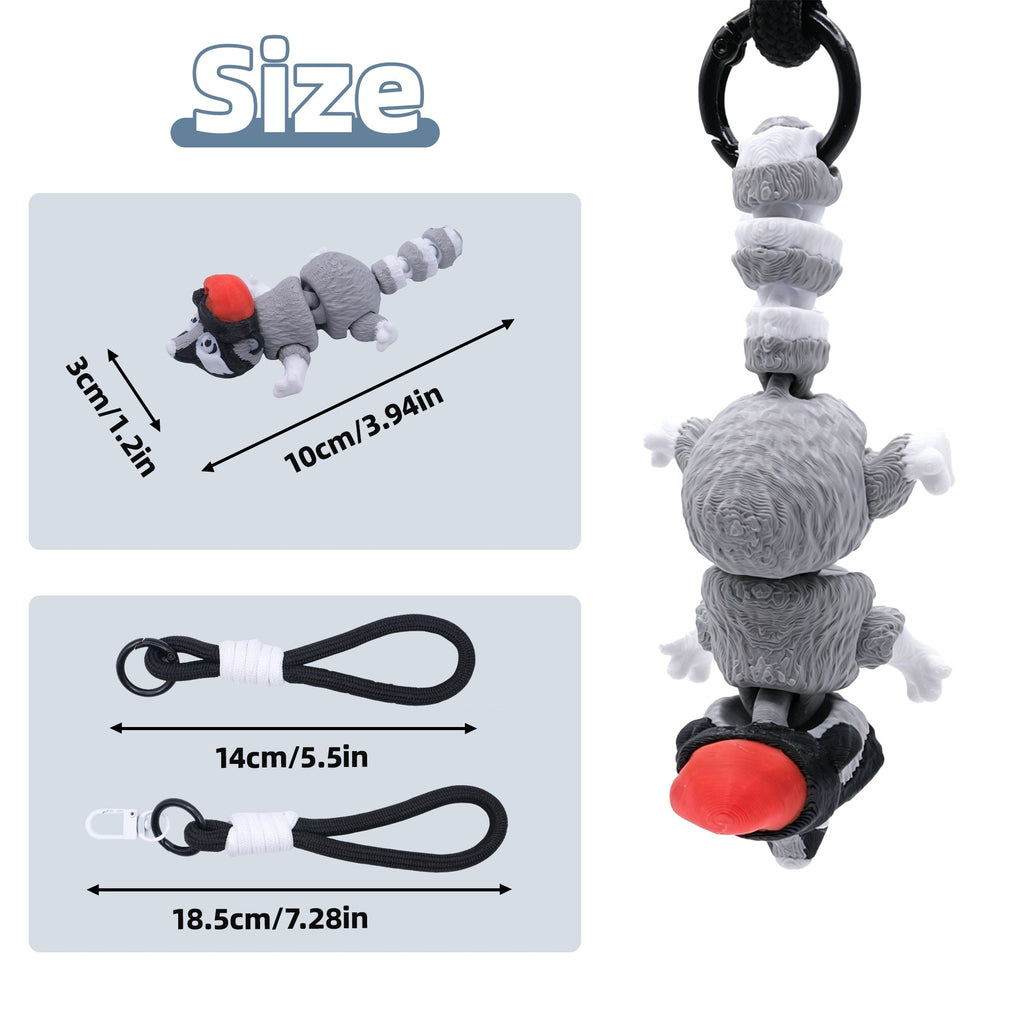 3D Printed Animal Keychain, Articulated Panda Raccoon Koala Bag Charm With Wrist Strap, Cute Portable Backpack Pendant Gift