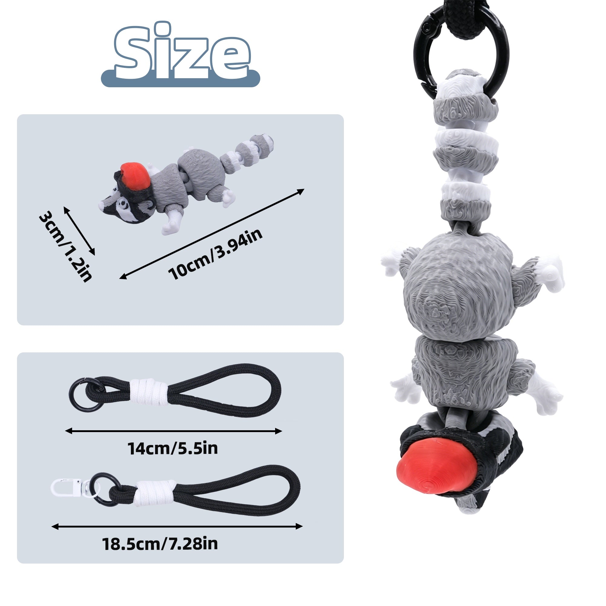 3D Printed Animal Keychain, Articulated Panda Raccoon Koala Bag Charm With Wrist Strap, Cute Portable Backpack Pendant Gift