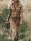Fringed Zip-Front Bodycon Dress