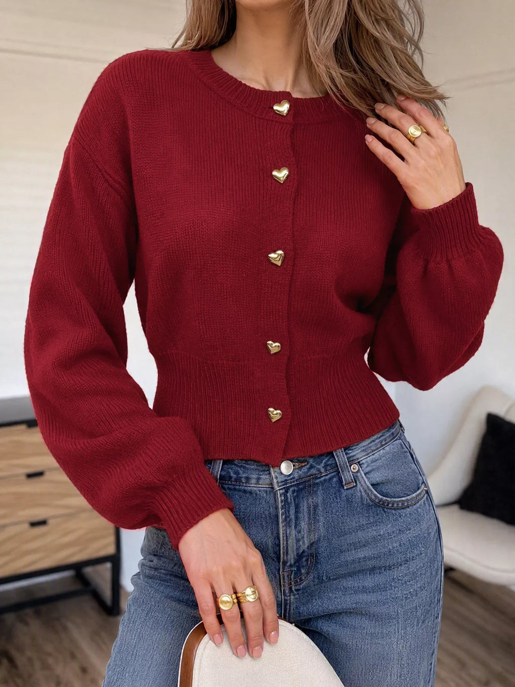 Heart-Button Knit Cardigan