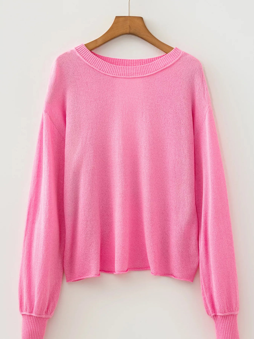 Drop Shoulder Round Neck Long Sleeve Backless Sweater