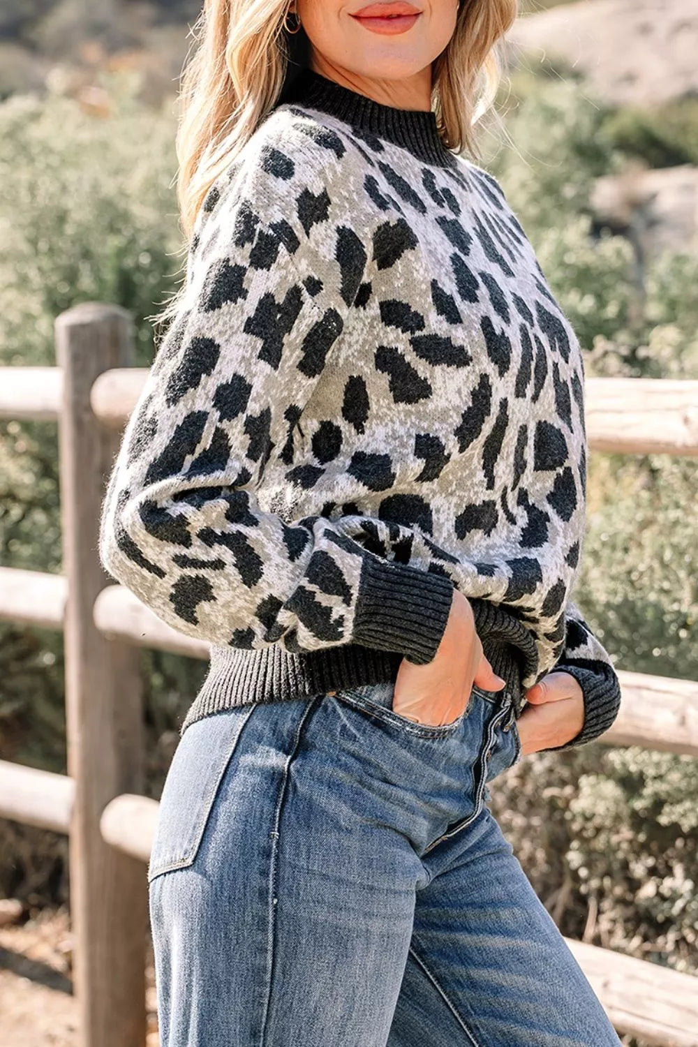 Leopard Drop Shoulder Baggy Sweater