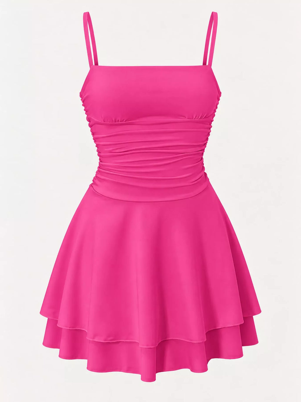 Ruched Spaghetti Strap Layered Mini Dress