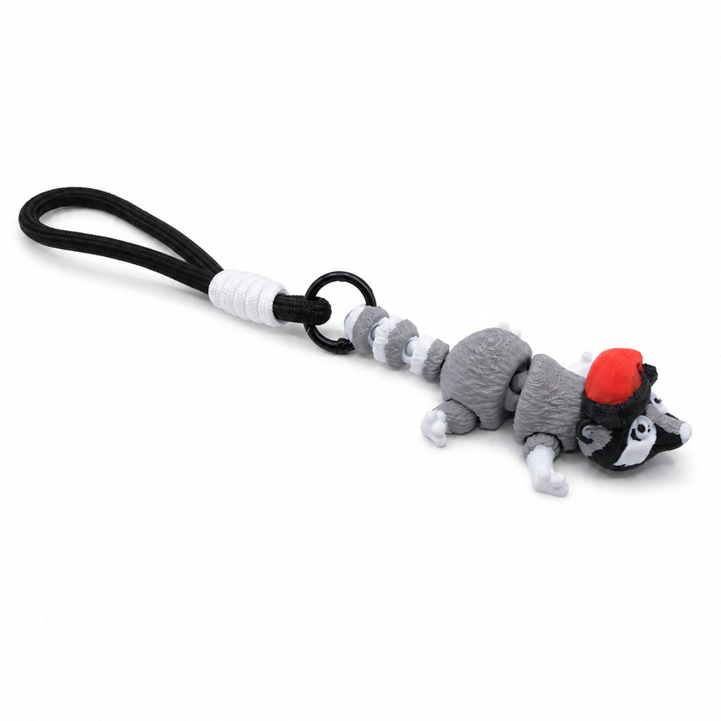 3D Printed Animal Keychain, Articulated Panda Raccoon Koala Bag Charm With Wrist Strap, Cute Portable Backpack Pendant Gift