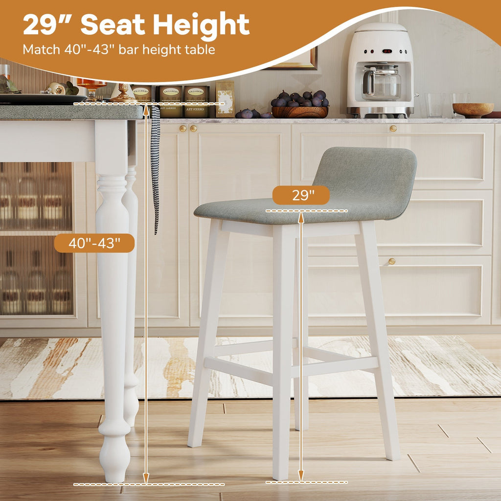 29 Inch Low-Back High-Top Chairs with Padded Seat and Rubber Wood Legs