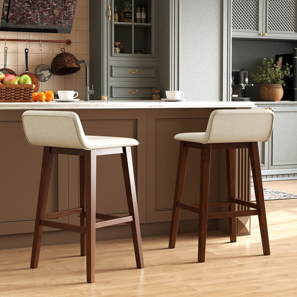 29 Inch Low-Back High-Top Chairs with Padded Seat and Rubber Wood Legs