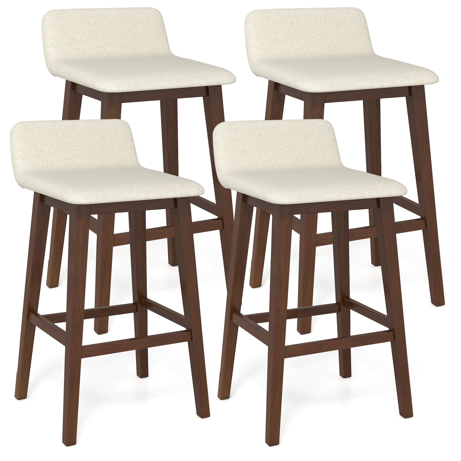 29 Inch Low-Back High-Top Chairs with Padded Seat and Rubber Wood Legs