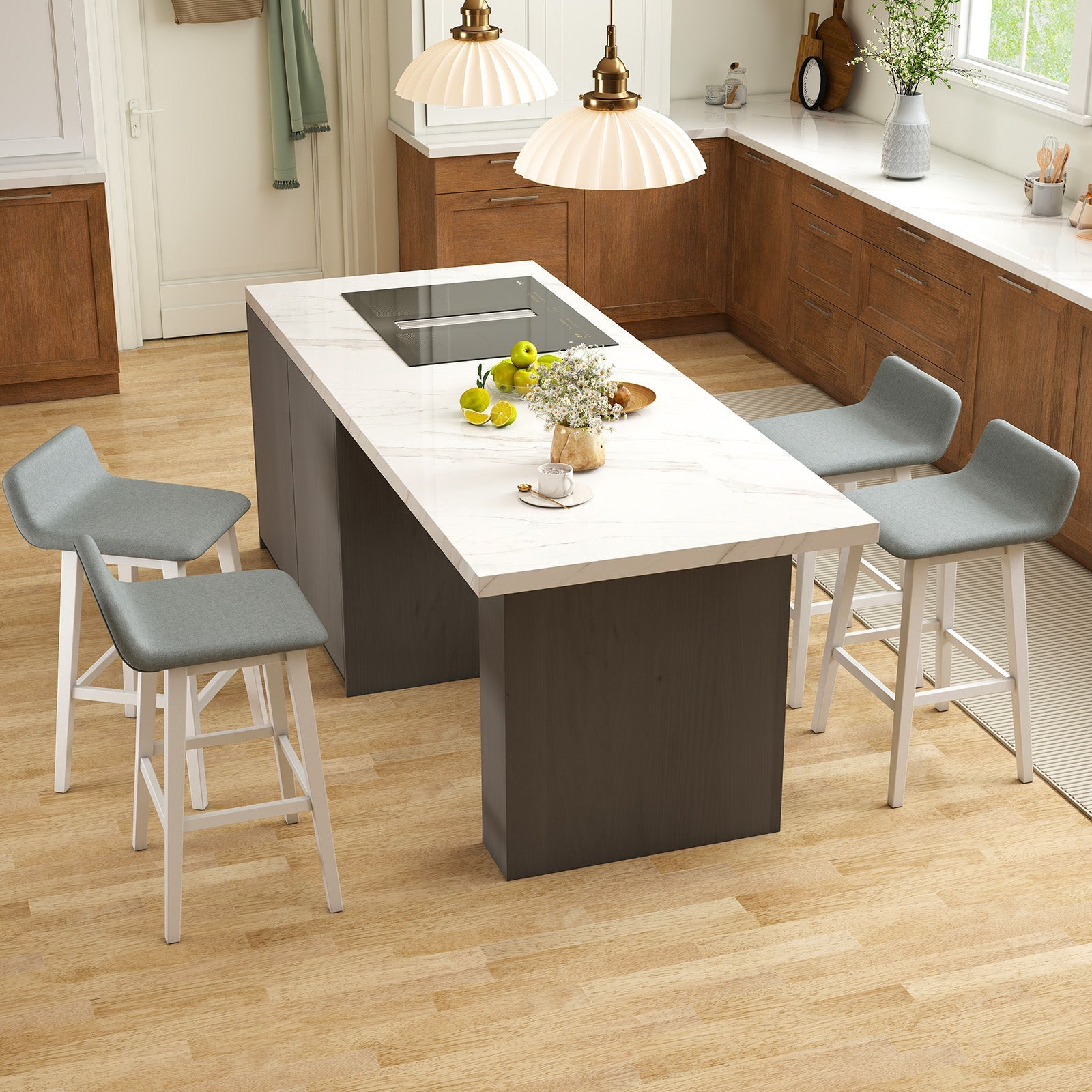 29 Inch Low-Back High-Top Chairs with Padded Seat and Rubber Wood Legs