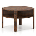 29.5 Inch Round Coffee Table with Storage Shelves for Small Space