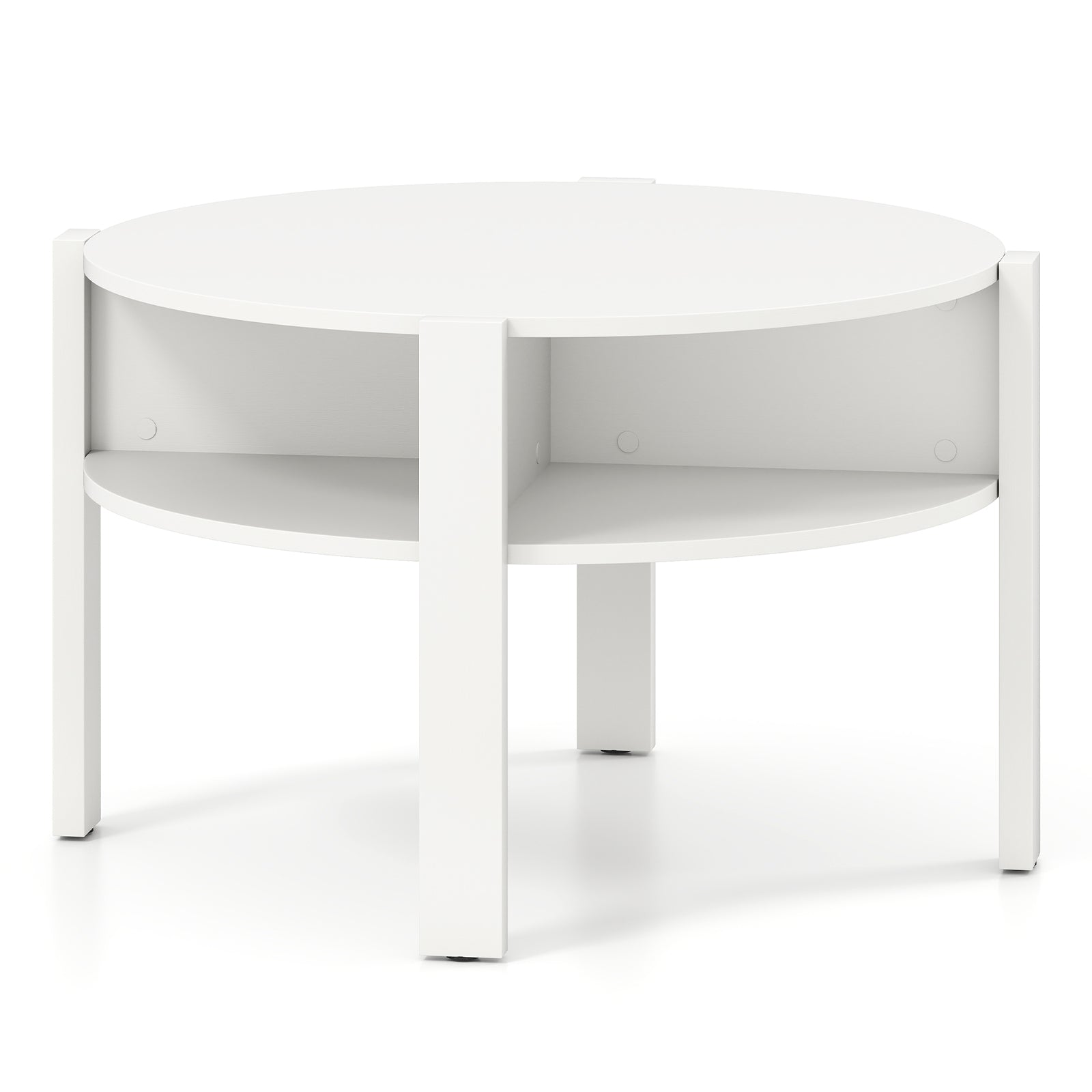 29.5 Inch Round Coffee Table with Storage Shelves for Small Space