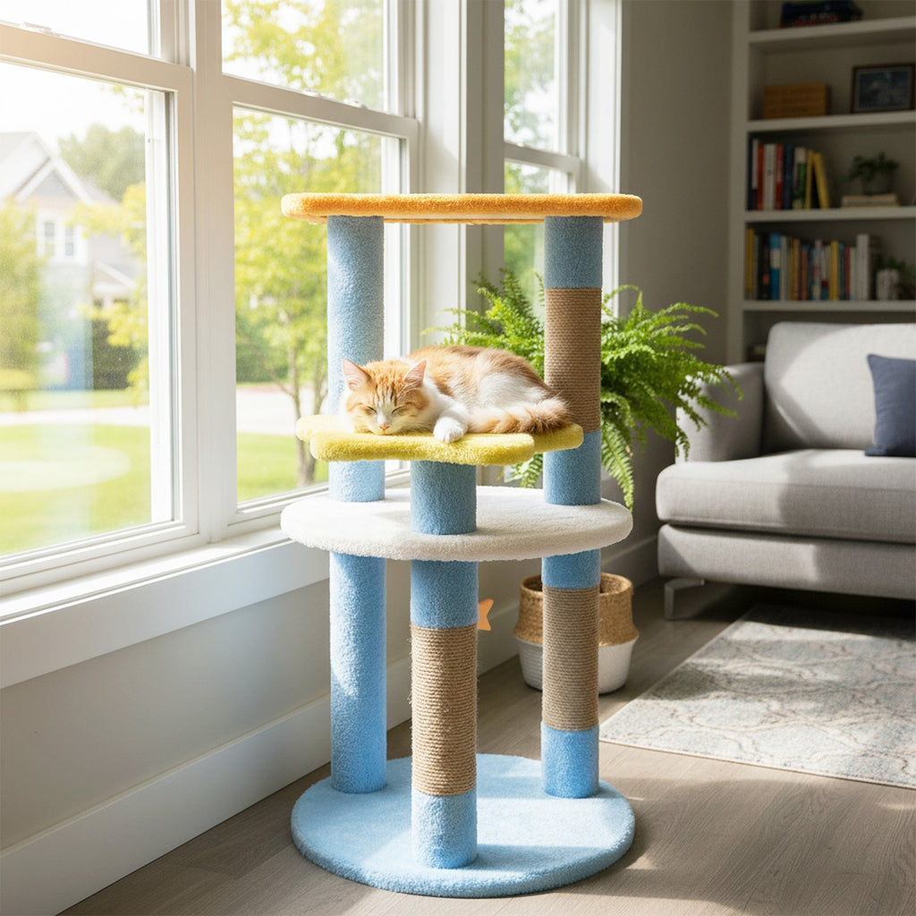 29 Inches Cute Modern Cat Tree with Star and Moon Shaped Platforms