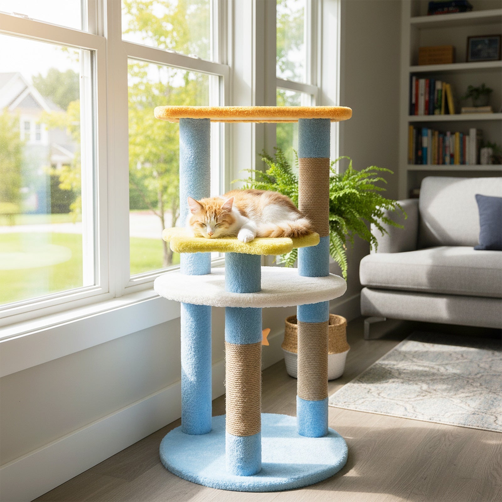 29 Inches Cute Modern Cat Tree with Star and Moon Shaped Platforms